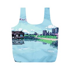 Japanese Themed Pixel Art The Urban And Rural Side Of Japan Full Print Recycle Bag (M)