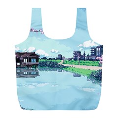 Japanese Themed Pixel Art The Urban And Rural Side Of Japan Full Print Recycle Bag (L)