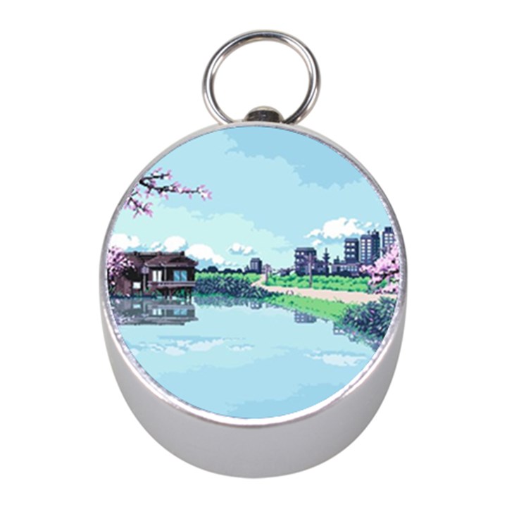 Japanese Themed Pixel Art The Urban And Rural Side Of Japan Mini Silver Compasses