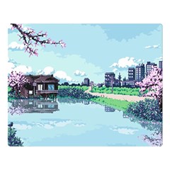 Japanese Themed Pixel Art The Urban And Rural Side Of Japan Two Sides Premium Plush Fleece Blanket (large) by Sarkoni