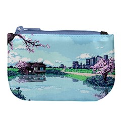 Japanese Themed Pixel Art The Urban And Rural Side Of Japan Large Coin Purse