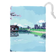 Japanese Themed Pixel Art The Urban And Rural Side Of Japan Drawstring Pouch (4xl) by Sarkoni