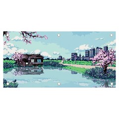 Japanese Themed Pixel Art The Urban And Rural Side Of Japan Banner and Sign 6  x 3 