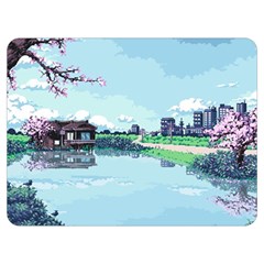 Japanese Themed Pixel Art The Urban And Rural Side Of Japan Premium Plush Fleece Blanket (Extra Small)