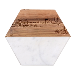 Japanese Themed Pixel Art The Urban And Rural Side Of Japan Marble Wood Coaster (Hexagon) 