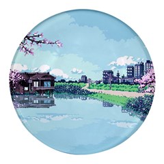 Japanese Themed Pixel Art The Urban And Rural Side Of Japan Round Glass Fridge Magnet (4 Pack) by Sarkoni