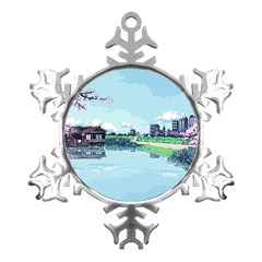 Japanese Themed Pixel Art The Urban And Rural Side Of Japan Metal Small Snowflake Ornament