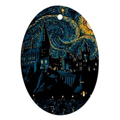 Hogwarts Starry Night Van Gogh Oval Ornament (two Sides)