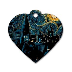 Hogwarts Starry Night Van Gogh Dog Tag Heart (two Sides) by Sarkoni