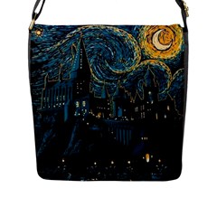 Hogwarts Starry Night Van Gogh Flap Closure Messenger Bag (l)