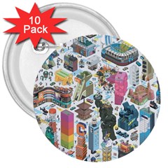 City Pattern Pixel Art Japan 3  Buttons (10 Pack) 