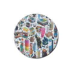 City Pattern Pixel Art Japan Rubber Coaster (round) by Sarkoni