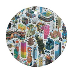 City Pattern Pixel Art Japan Round Ornament (two Sides)