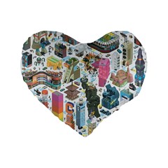 City Pattern Pixel Art Japan Standard 16  Premium Flano Heart Shape Cushions