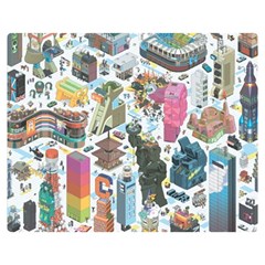 City Pattern Pixel Art Japan Two Sides Premium Plush Fleece Blanket (medium)