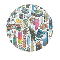 City Pattern Pixel Art Japan Mini Round Pill Box by Sarkoni