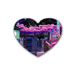 Retro City Pixel Rubber Heart Coaster (4 Pack) by Sarkoni
