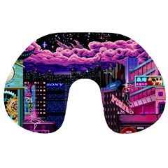 Retro City Pixel Travel Neck Pillow by Sarkoni