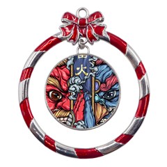 Japan Art Aesthetic Metal Red Ribbon Round Ornament