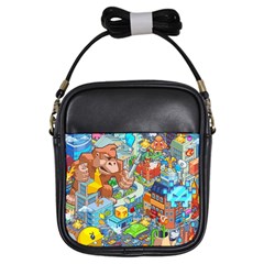 Pixel Art Retro Video Game Girls Sling Bag