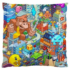 Pixel Art Retro Video Game Large Premium Plush Fleece Cushion Case (two Sides)