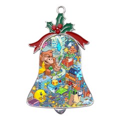 Pixel Art Retro Video Game Metal Holly Leaf Bell Ornament by Sarkoni