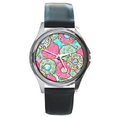 Donut Pattern Texture Colorful Sweet Round Metal Watch by Grandong