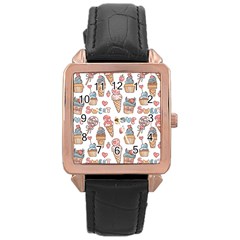 Love Pattern Texture Rose Gold Leather Watch 