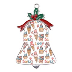 Love Pattern Texture Metal Holly Leaf Bell Ornament by Grandong