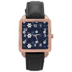 Flower Pattern Texture Rose Gold Leather Watch 