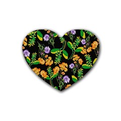 Flower Pattern Art Floral Texture Rubber Heart Coaster (4 Pack)