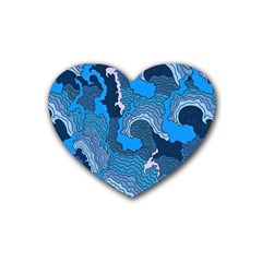 Blue Moving Texture Abstract Texture Rubber Heart Coaster (4 Pack)