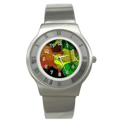 Colorful Autumn Leaves Texture Abstract Pattern Stainless Steel Watch by Grandong