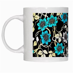 Blue Flower Pattern Floral Pattern White Mug by Grandong