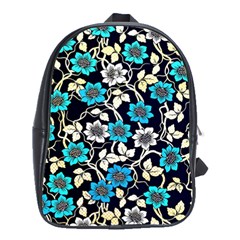 Blue Flower Pattern Floral Pattern School Bag (large) by Grandong
