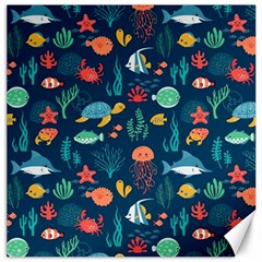 Fish Sea Animals Pattern Canvas 16  X 16  by Ndabl3x