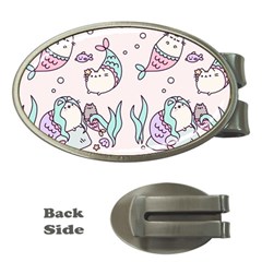 Cartoon Cat Cute Animal Kawaii Pastel Pattern Money Clips (oval)  by Ndabl3x