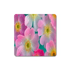 Pink Neon Flowers, Flower Square Magnet by nateshop