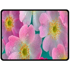 Pink Neon Flowers, Flower Fleece Blanket (large) by nateshop