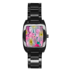 Pink Neon Flowers, Flower Stainless Steel Barrel Watch by nateshop