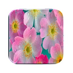 Pink Neon Flowers, Flower Square Metal Box (black) by nateshop