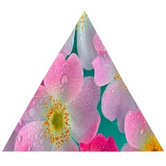 Pink Neon Flowers, Flower Wooden Puzzle Triangle by nateshop