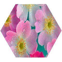 Pink Neon Flowers, Flower Wooden Puzzle Hexagon by nateshop