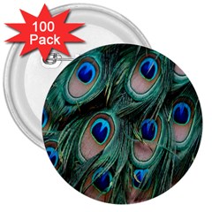 Peacock-feathers,blue2 3  Buttons (100 Pack)  by nateshop