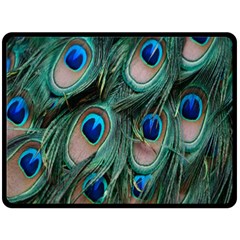 Peacock-feathers,blue2 Fleece Blanket (large) by nateshop