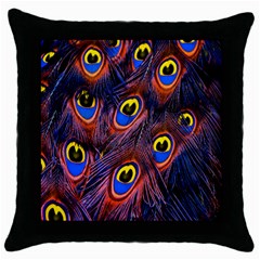 Peacock-feathers,blue,yellow Throw Pillow Case (black) by nateshop