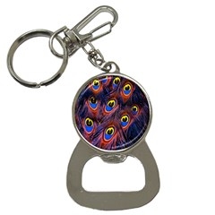 Peacock-feathers,blue,yellow Bottle Opener Key Chain by nateshop