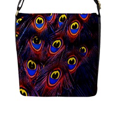 Peacock-feathers,blue,yellow Flap Closure Messenger Bag (l) by nateshop