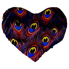 Peacock-feathers,blue,yellow Large 19  Premium Flano Heart Shape Cushions by nateshop