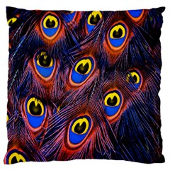 Peacock-feathers,blue,yellow Standard Premium Plush Fleece Cushion Case (one Side) by nateshop